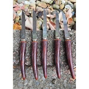 VTG Stainless Forgecraft USA‎ Serrated Steak Knives Set of 5 Faux Antler Handles